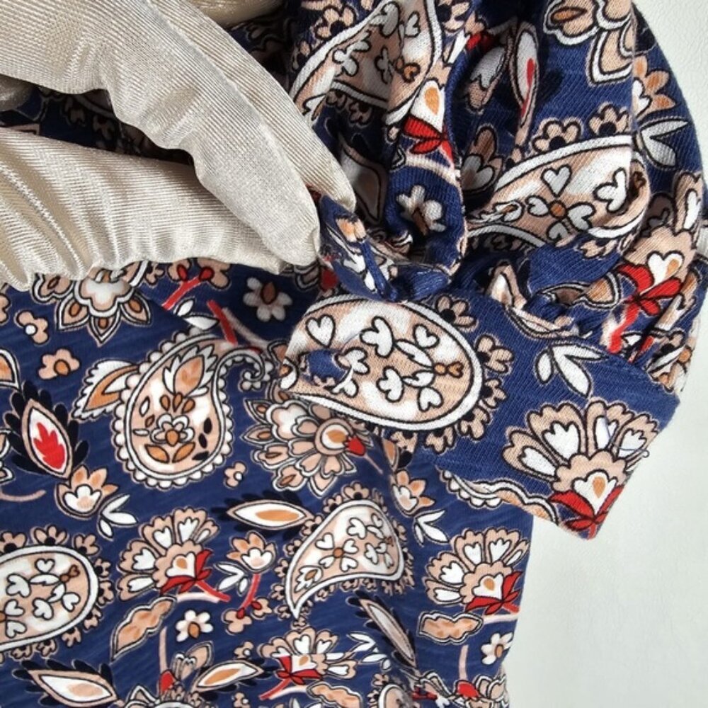 NWT BODEN V Neck Puff Sleeve Paisley Jersey Mini Dress‎ Cotton D0555 Size 12L - Picture 12 of 16